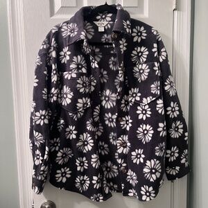 Billabong Casual Fling Black and White Floral Fleece Shacket Shirt Jacket